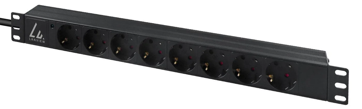 Lanview 19'' rack mount power strip 16A with 8 x Schuko type - Rackbefestigung - 3 m IEC 60309, Ansicht 3
