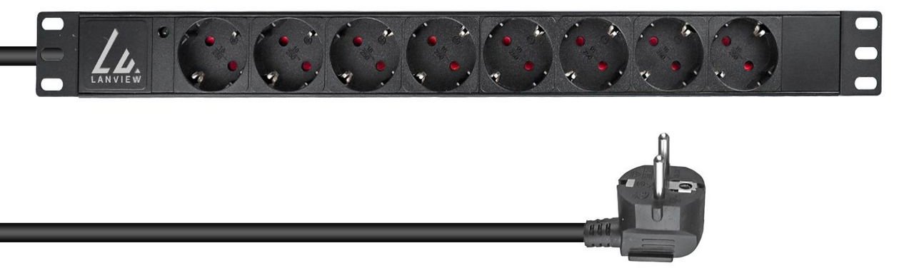Lanview 19'' rack mount power strip 16A with 8 x Schuko type - Rackbefestigung von LumaTech