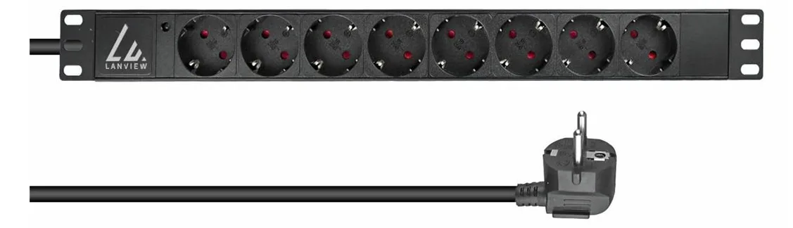 Lanview 19'' rack mount power strip 16A with 8 x Schuko type - Rackbefestigung - 2 m Typ F, Ansicht 2
