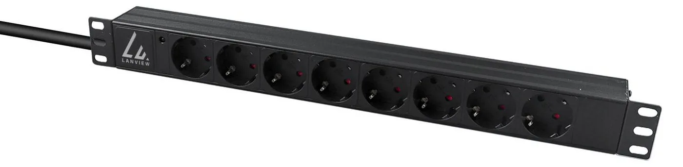 Lanview 19'' rack mount power strip 16A with 8 x Schuko type - Rackbefestigung - 2 m Typ F, Ansicht 3