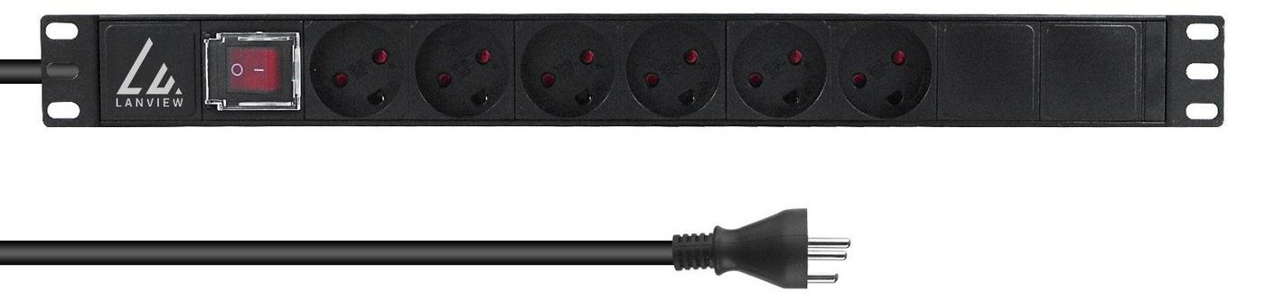 Lanview 19'' rack mount power strip ON/OFF Switch 13A with - Rackbefestigung von LumaTech