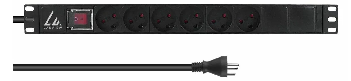 Lanview 19'' rack mount power strip ON/OFF Switch 13A with - Rackbefestigung, Ansicht 2