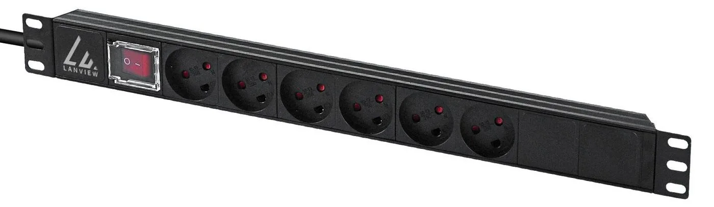Lanview 19'' rack mount power strip ON/OFF Switch 13A with - Rackbefestigung, Ansicht 3