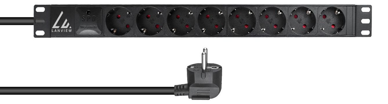 Lanview 19 Rack mount power strip 16A with 8 x Schuko type - Rackbefestigung von LumaTech