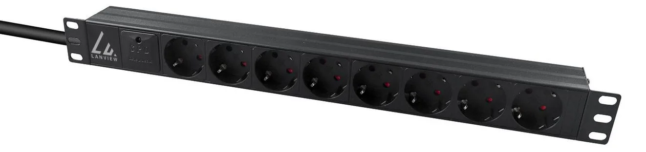Lanview 19 Rack mount power strip 16A with 8 x Schuko type - Rackbefestigung, Ansicht 3