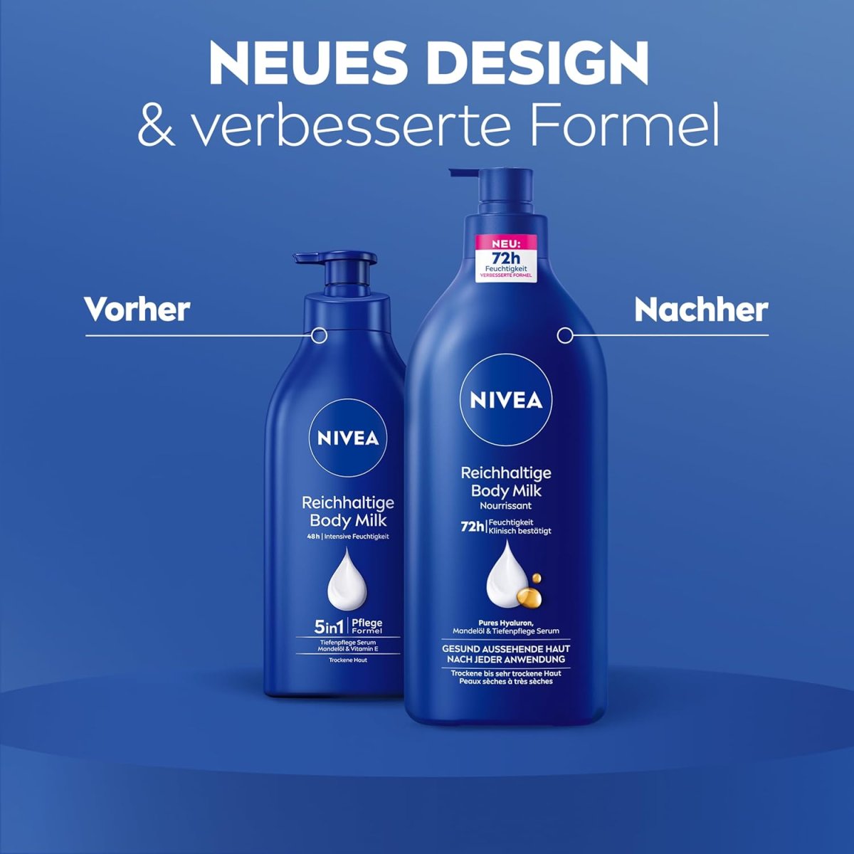 NIVEA Reichhaltige Body Milk, intensiv pflegende Körpercreme mit purem Hyaluron, Mandelöl und Tiefenpflege Serum, Lotion für trockene Haut — Bild 2