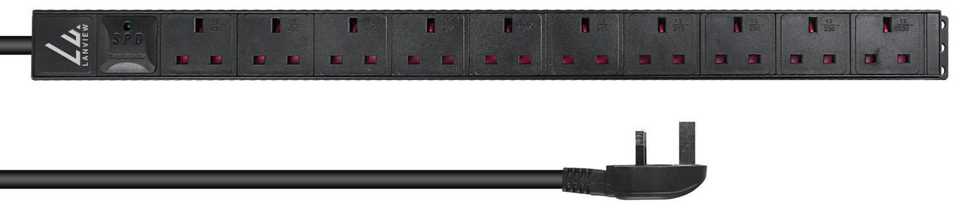 Lanview UK Rack mount power strip 1. 13A with 10x socket - Rackbefestigung von LumaTech