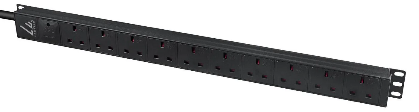 Lanview UK Rack mount power strip 1. 13A with 10x socket - Rackbefestigung, Ansicht 3