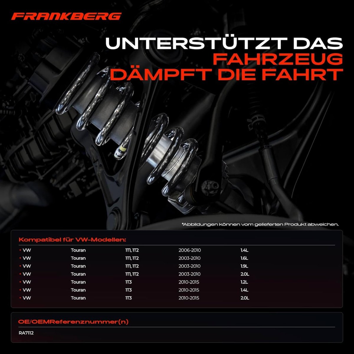 Frankberg 2x Federn Fahrwerksfeder Hinterachse Kompatibel mit T.o.u.r.a.n 1T1 1T2 MPV 2003-2010 T.o.u.r.a.n 1T3 MPV 2010-2015 — Bild 3