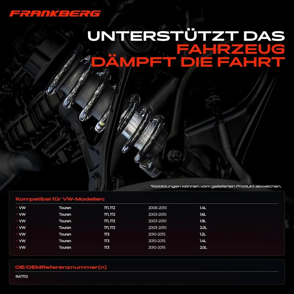 Frankberg 2x Federn Fahrwerksfeder Hinterachse Kompatibel mit T.o.u.r.a.n 1T1 1T2 MPV 2003-2010 T.o.u.r.a.n 1T3 MPV 2010-2015 — Bild 3