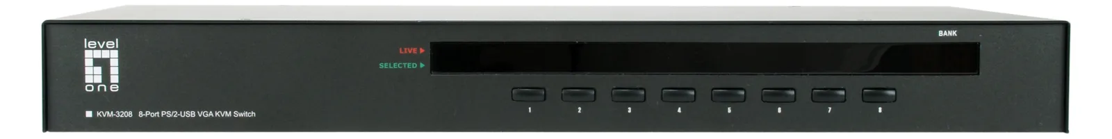LevelOne 8-Port PS/2-USB VGA KVM Switch - 2048 x 1536 Pixel - Rack-Einbau - 1U - Schwarz, Ansicht 3