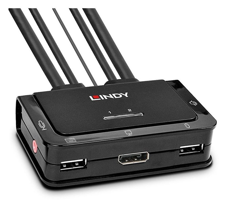 Lindy 2 Port DisplayPort 1.2, USB 2.0 & Audio Cable KVM Switch