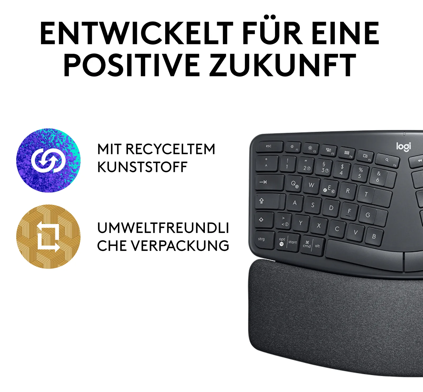 Logitech ERGO K860 - Tastatur - kabellos - 2.4 GHz, Bluetooth 5.0 - TL: Deutsch, QWERTZ, Ansicht 2