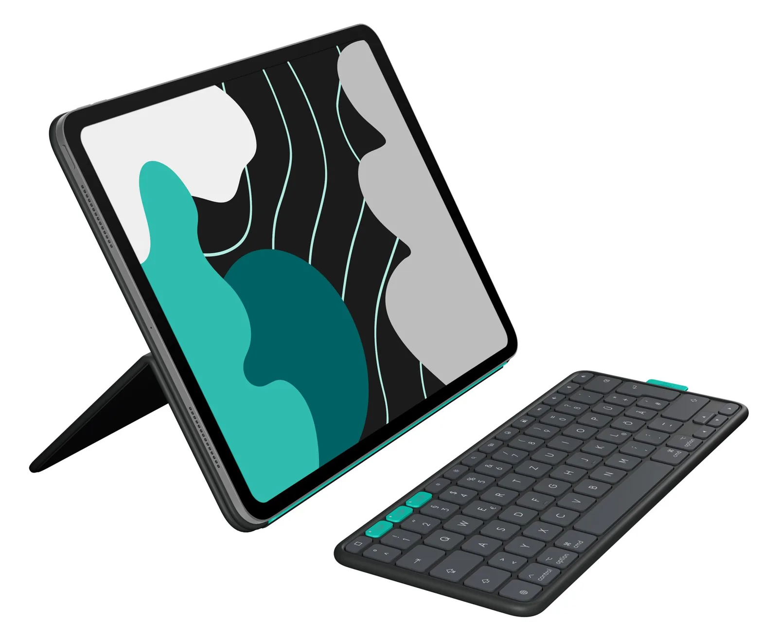 Logitech Flip Folio - Tastatur und Foliohülle - full size - kabellos - Bluetooth 5.1 LE - Graphite - TL: Deutsch, QWERTZ, Ansicht 3
