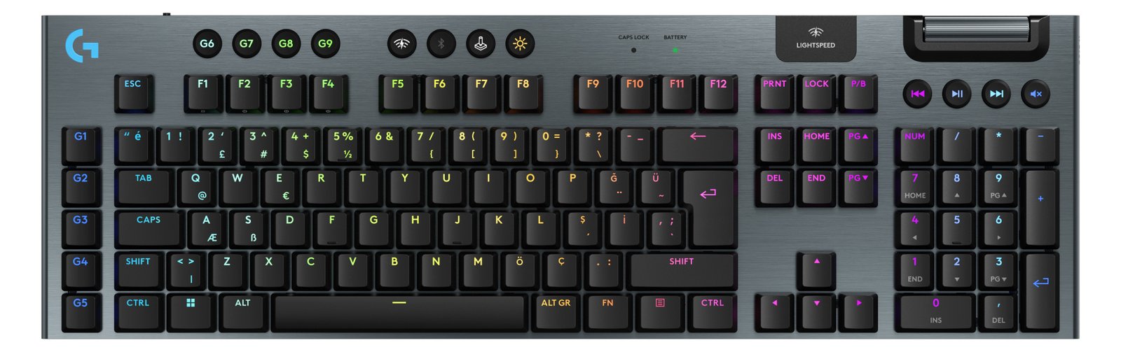 Logitech G G915 X - Tastatur - LIGHTSPEED - kabellos - Bluetooth - USB - GLT - Schwarz - TL: US, QWERTY