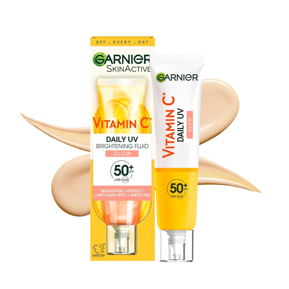 Vitamin C Tägliches Sonnenfluid, LSF 50+, Schützt und korriegiert Schäden durch die Sonne, Gleicht den Hautton aus, Für Gesicht & Hals, Vegan, Für alle Hauttypen, Daily UV Glow, 40 ml
