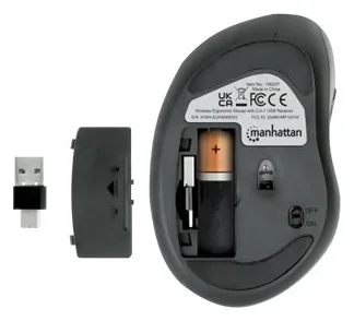 Manhattan Maus - 2-in-1 USB receiver - ergonomisch - Für Rechtshänder - optisch - 4 Tasten - kabellos - 2.4 GHz, Ansicht 5