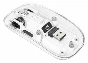 Manhattan Maus - wiederaufladbar - rechts- und linkshändig - optisch - 4 Tasten - kabellos - 2.4 GHz - transparent, weiß, Ansicht 2