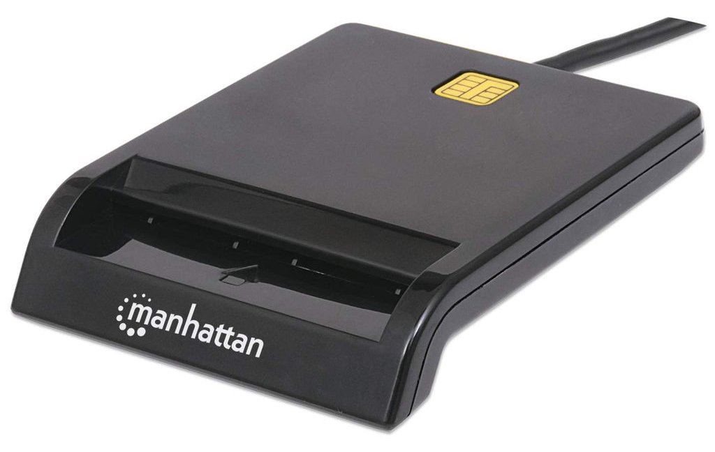 Manhattan USB-A Contact Smart Card Reader, 12 Mbps, Friction type compatible, External, Windows or Mac, Cable 105cm von LumaTech