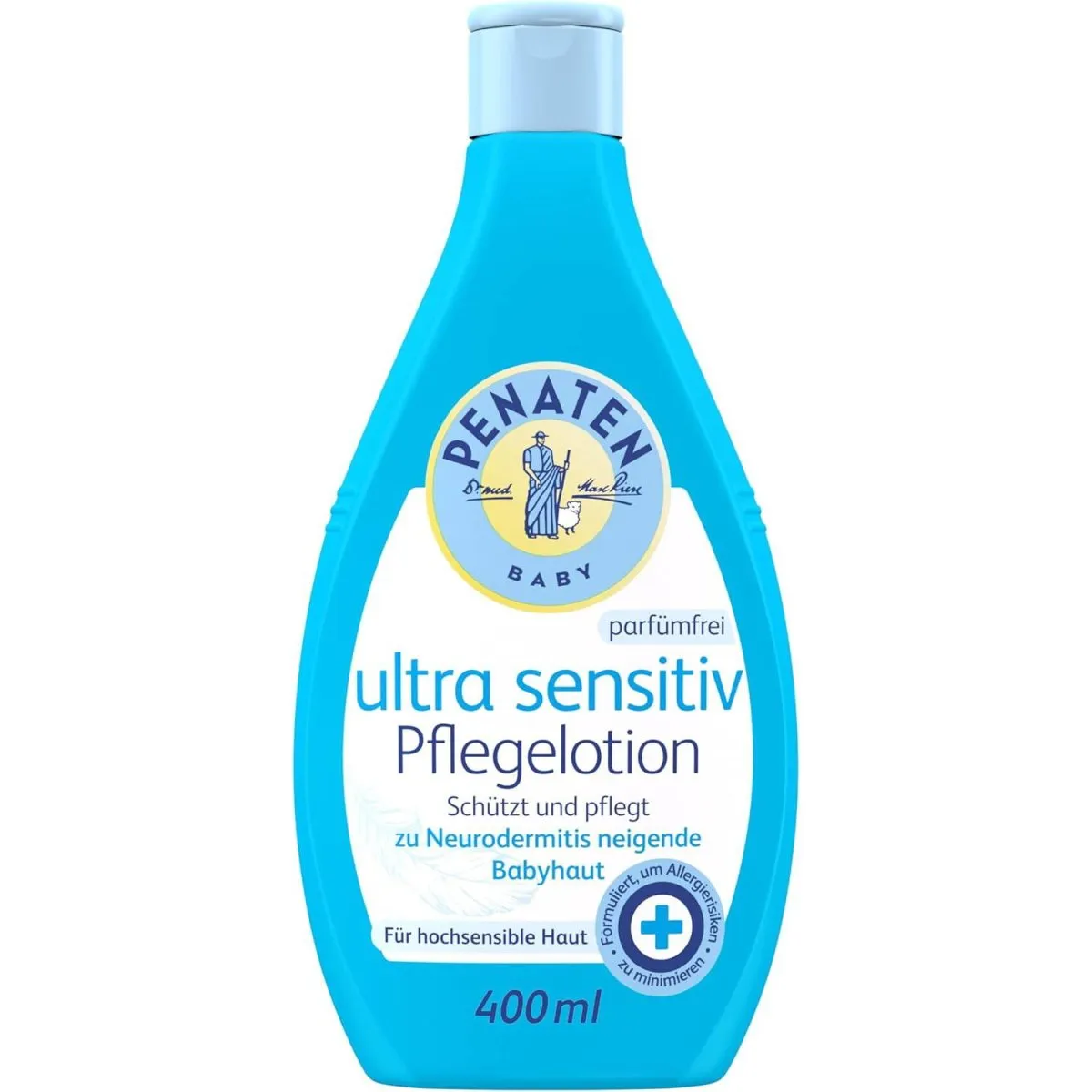 Ultra Sensitiv Pflegelotion parfümfrei 400ml, ohne Farbstoffe formulierte Baby Bodylotion für die Pflege zu Neurodermitis neigender Babyhaut, Körperlotion speziell für Neugeborene entwickelt