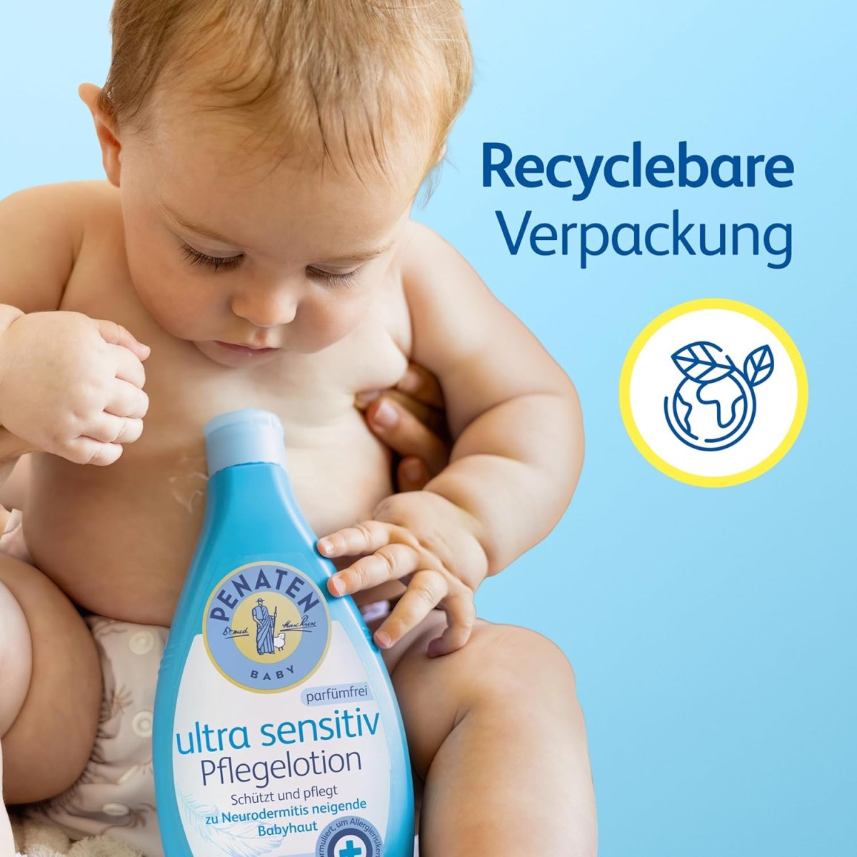 Ultra Sensitiv Pflegelotion parfümfrei 400ml, ohne Farbstoffe formulierte Baby Bodylotion für die Pflege zu Neurodermitis neigender Babyhaut, Körperlotion speziell für Neugeborene entwickelt — Bild 4
