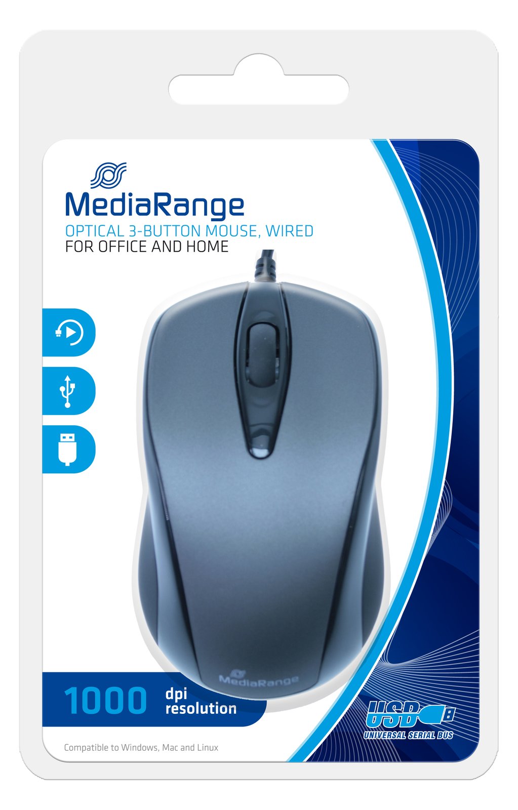 MEDIARANGE Maus - optisch - 3 Tasten - kabelgebunden