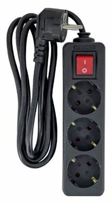 MicroConnect 3-way Schuko Power Strip on/off switch Black - Steckdosenleiste