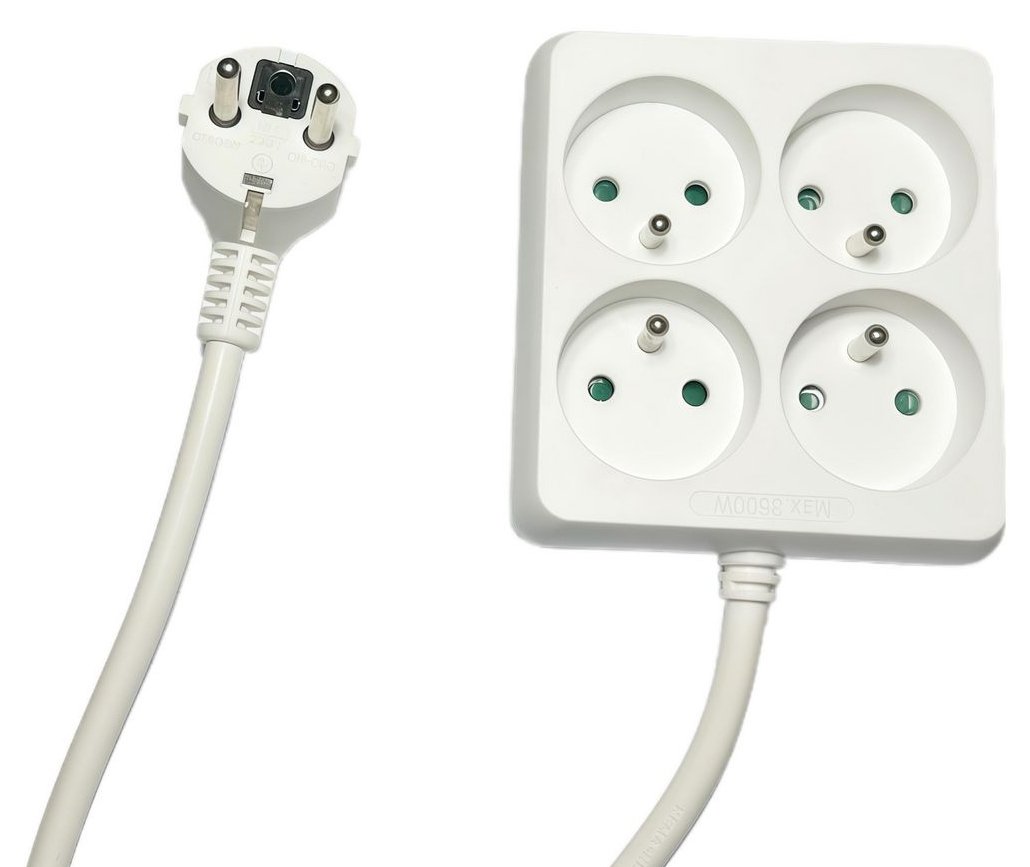 MicroConnect 4-way Power Strip Square French Type E White - Steckdosenleiste