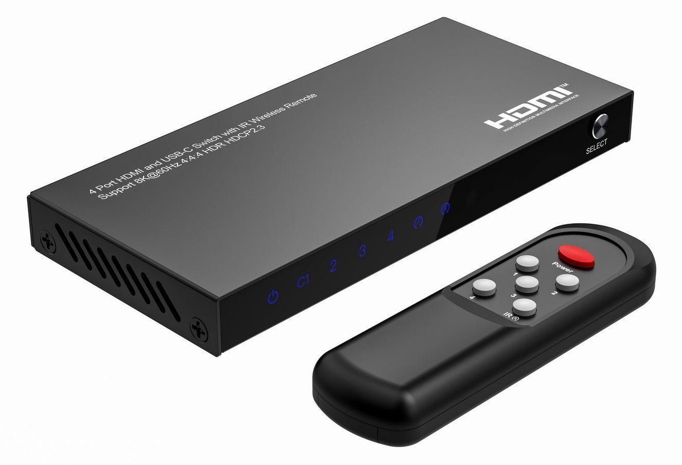 MicroConnect 8Ka60Hz USB-C and HDMI Switch 4x1 HDCP 2.3 w/Remote - USB Typ C