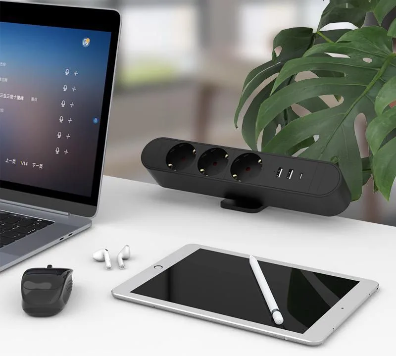 MicroConnect Multi Desktop Power Socket 3 Ways Schuko 1 x USB-A 2 - Steckdosenleiste, Ansicht 4