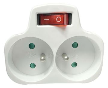 MicroConnect Plug on/off switch EU to 2French Type E White von LumaTech