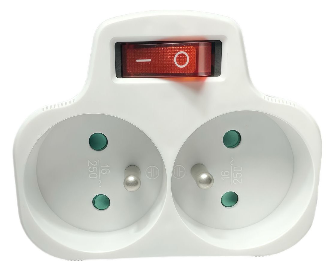 MicroConnect Plug on/off switch EU to 2French Type E White