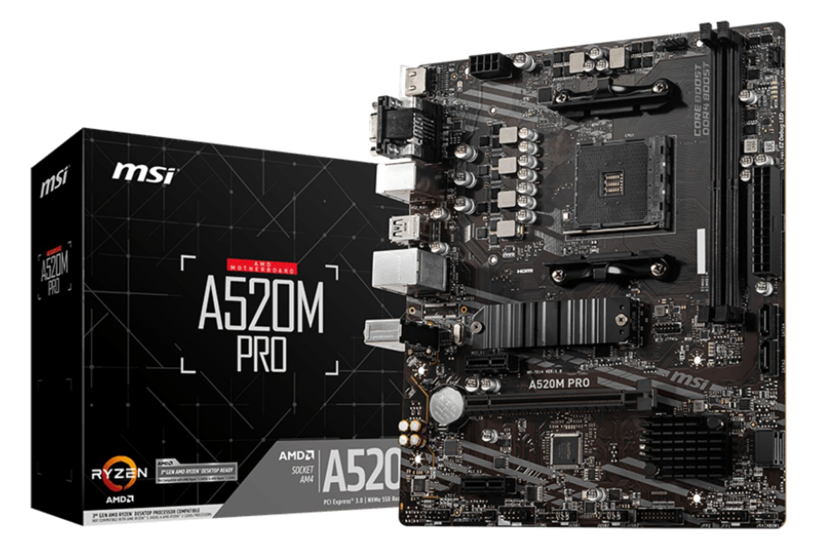 MSI A520M PRO - Motherboard - micro ATX - Socket AM4 - AMD A520 Chipsatz - USB 3.2 Gen 1 - Gigabit LAN - Onboard-Grafik von LumaTech