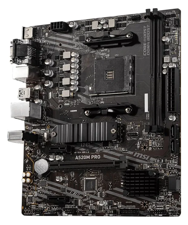 MSI A520M PRO - Motherboard - micro ATX - Socket AM4 - AMD A520 Chipsatz - USB 3.2 Gen 1 - Gigabit LAN - Onboard-Grafik, Ansicht 2