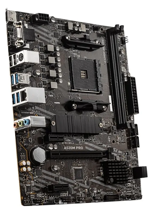 MSI A520M PRO - Motherboard - micro ATX - Socket AM4 - AMD A520 Chipsatz - USB 3.2 Gen 1 - Gigabit LAN - Onboard-Grafik, Ansicht 3