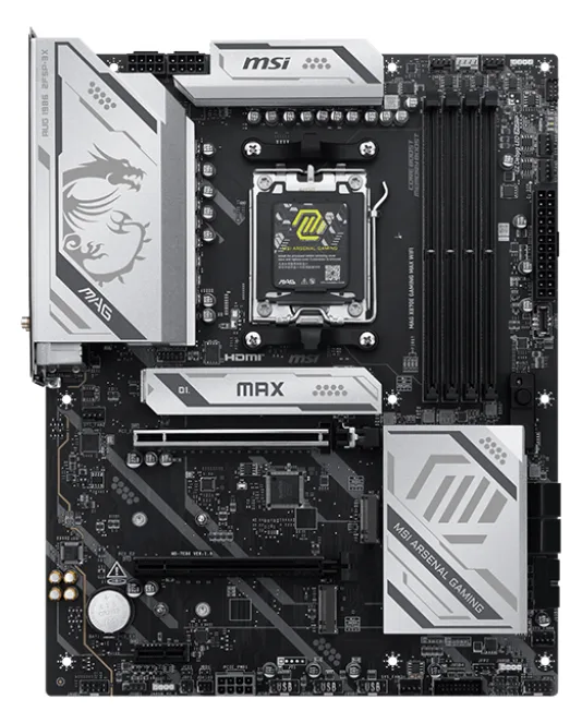 MSI MAG X870E Gaming Max WiFi X870 AM5 ATX DDR5 - AMD Sockel AM5 (Ryzen Zen4) - ATX, Ansicht 3
