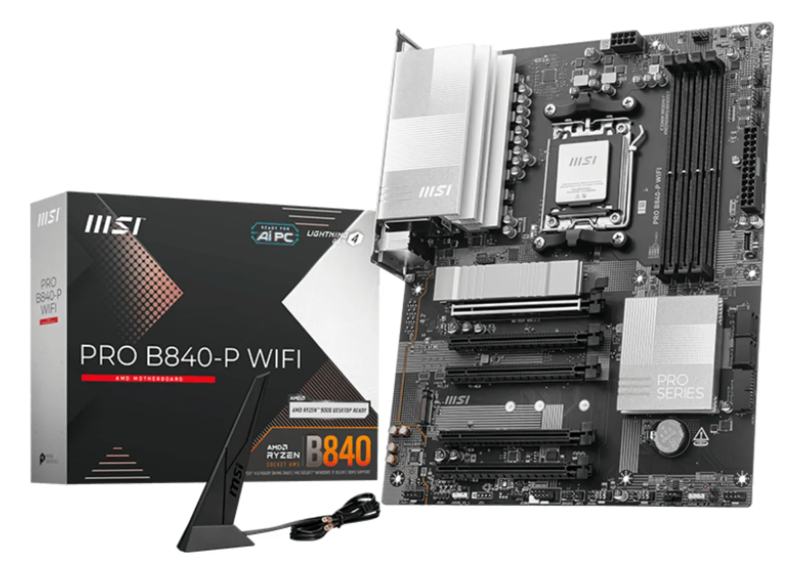 MSI PRO B840-P WIFI - Mainboard - ATX  - Socket AM5 - AMD B840 Chipsatz - 2.5 Gigabit LAN, Wi-Fi 7, Ansicht 2