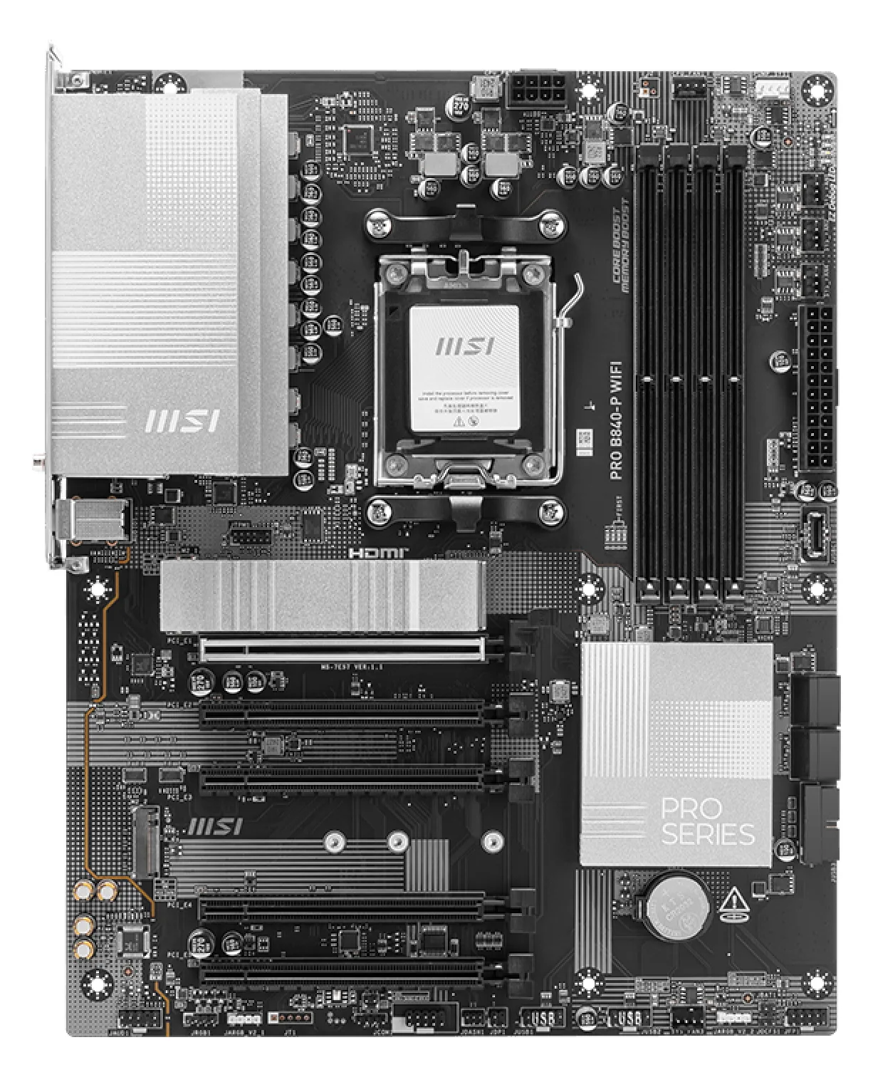 MSI PRO B840-P WIFI - Mainboard - ATX  - Socket AM5 - AMD B840 Chipsatz - 2.5 Gigabit LAN, Wi-Fi 7, Ansicht 3