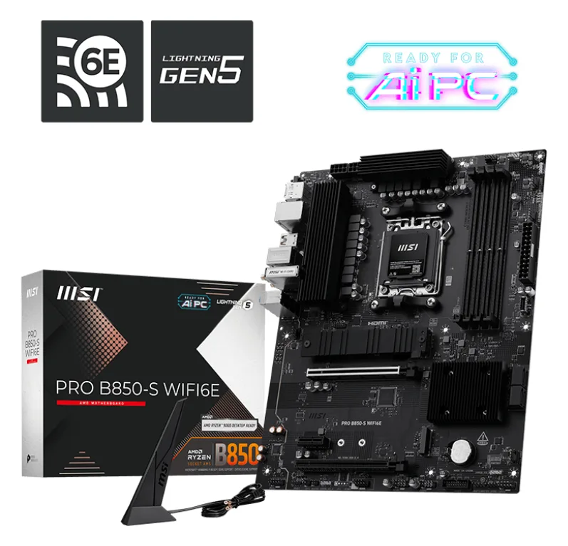 MSI PRO B850-S WIFI6E - Motherboard - ATX - Socket AM5 - AMD B850 Chipsatz - 2.5 Gigabit LAN, Wi-Fi 6E, Bluetooth, Ansicht 2