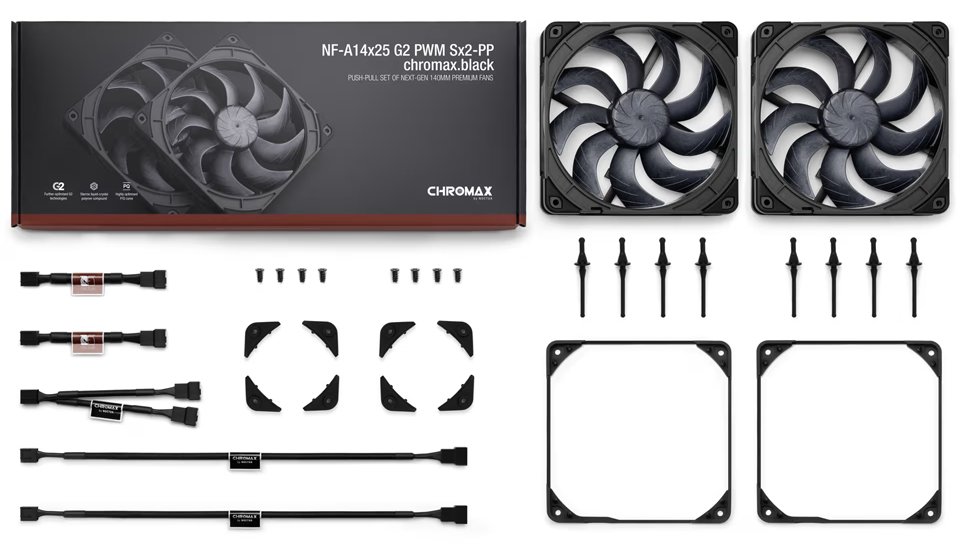 Noctua NF-A14x25 G2 PWM Sx2-PP chromax.black Gehäuseluefter 140 mm 2 Stueck - Gehäuse-Lüfter - 1.500 rpm von LumaTech