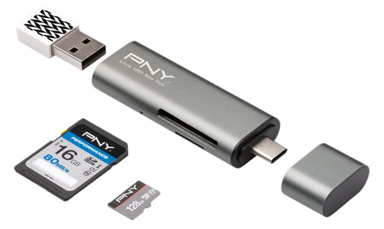 PNY Kartenleser - 3 in 1 (SD, microSD, SDHC, microSDHC, SDXC, microSDXC)