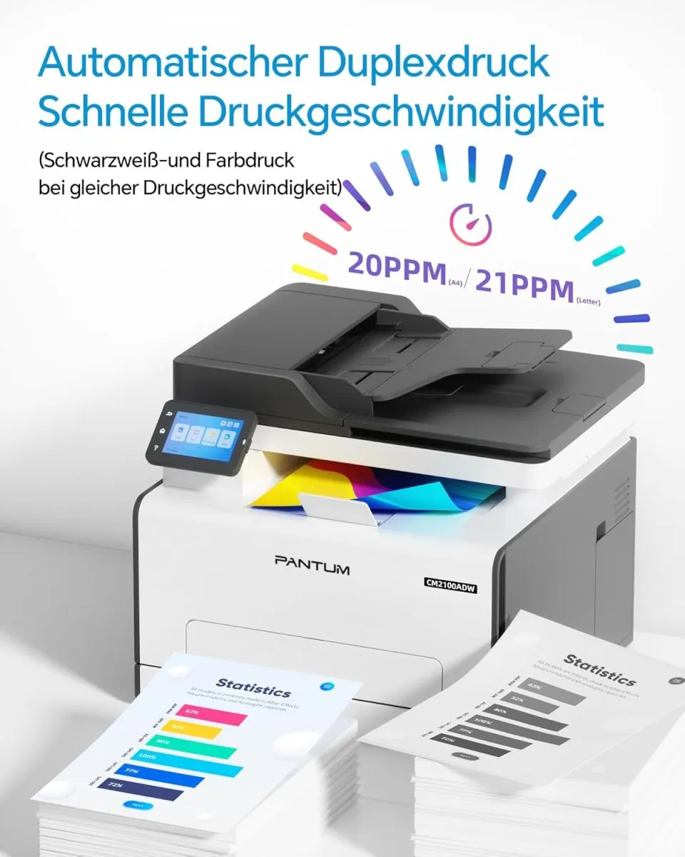 PANTUM CM2100ADW Farblaserdrucker Multifunktionsgerät, Drucker Scanner Kopierer 3in1 mit ADF, WLAN, Ethernet, USB, Automatischer Duplexdruck, 20ppm (Upgrade-Version) — Bild 3
