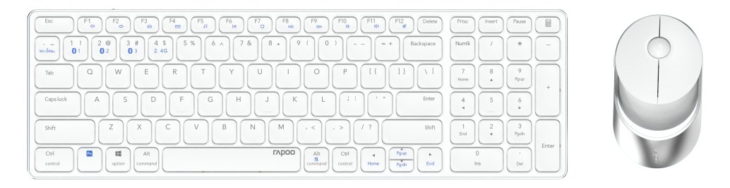 Rapoo 9750M - Kabellos - RF Wireless + Bluetooth - Scherenschalter - Weiß - Maus enthalten - TL: Deutsch, QWERTZ