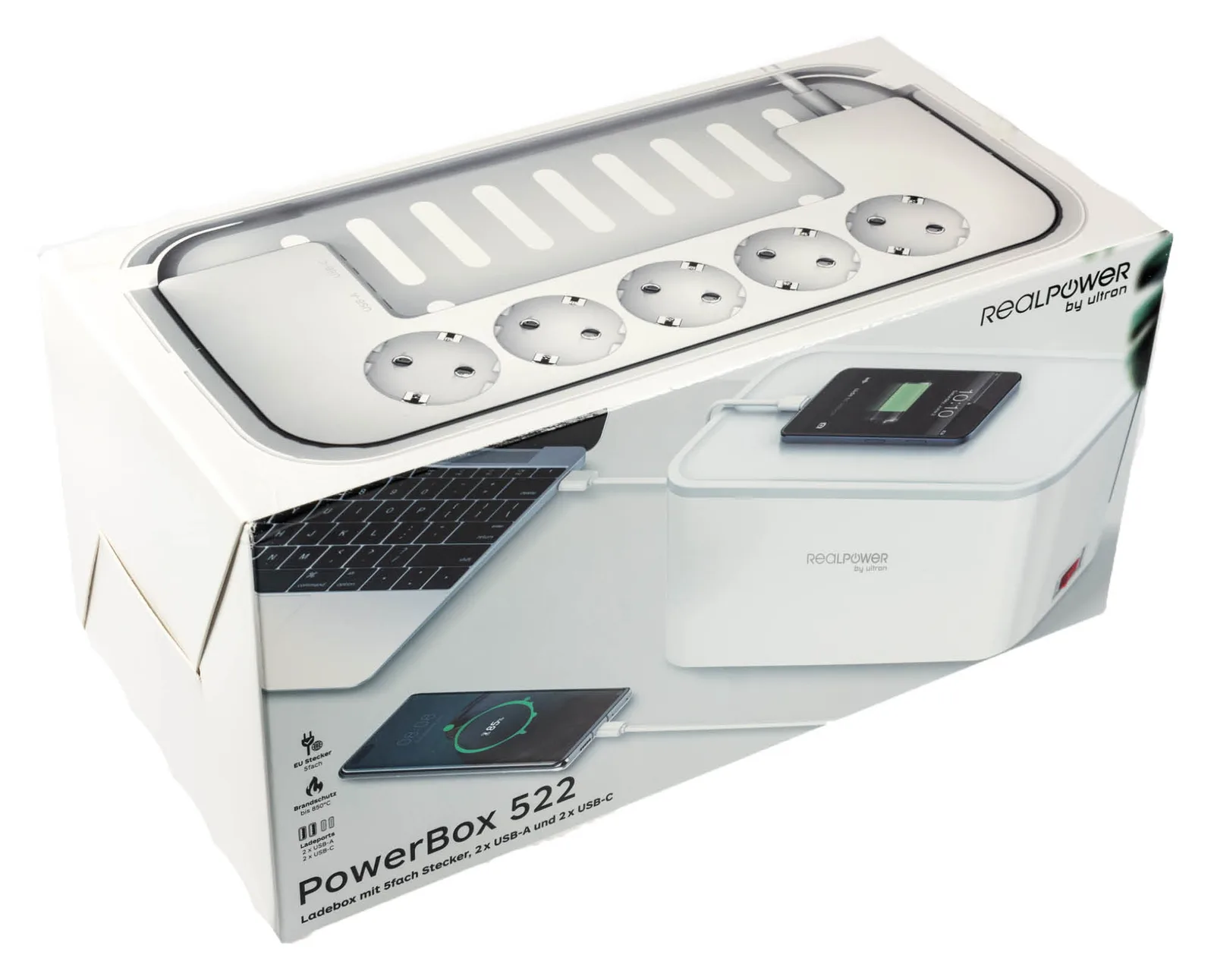 RealPower PowerBox 522 - 1,5 m - Drinnen - Weiß - 5 AC-Ausgänge - 3,1 A - 5 V, Ansicht 2