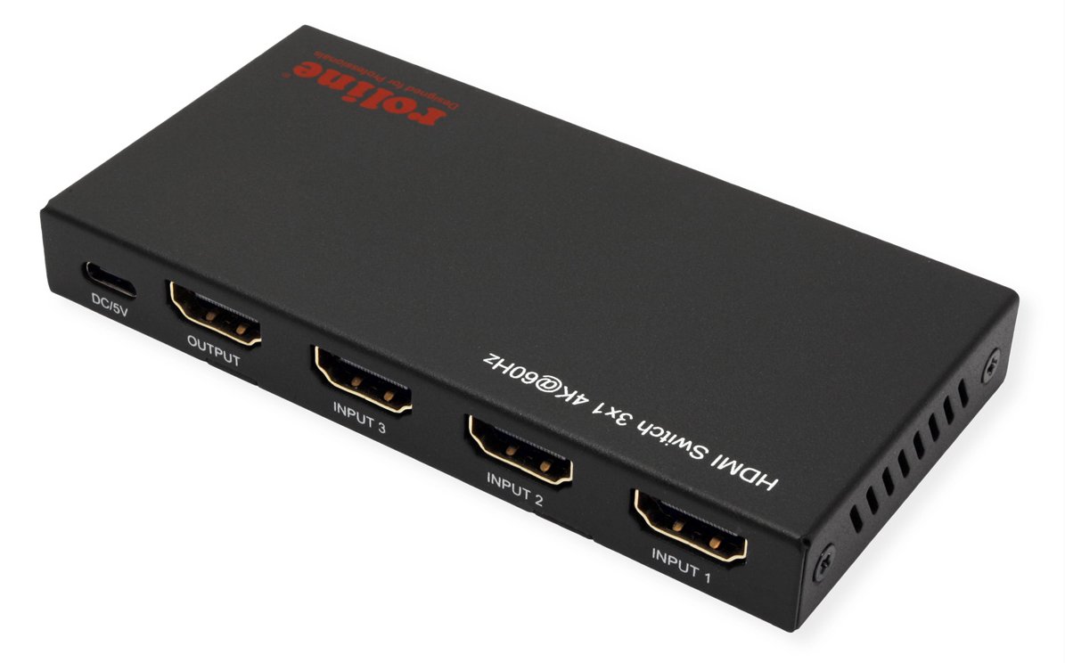 ROLINE HDMI Switch 3fach 4K60Hz HDCP2.3+ IR Fernbd.