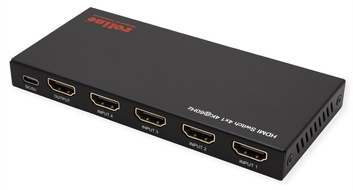 ROLINE HDMI Switch 4fach 4K60Hz HDCP2.3+ IR Fernbd.