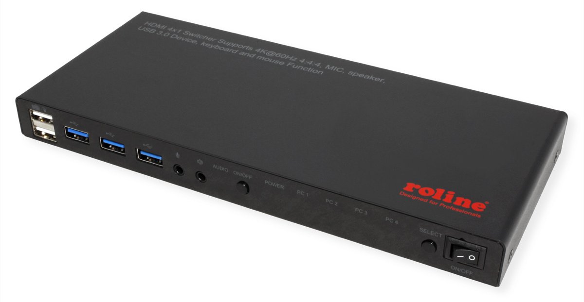 ROLINE KVM Switch 4fach USB+ HDMI 4K60+ 3xUSB Audio - KVM-Umschalter - KVM-Umschalter - 3-Port