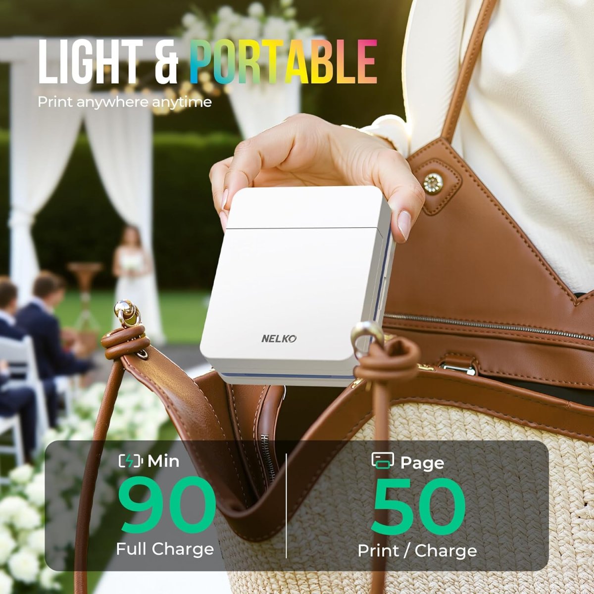 Nelko Fotodrucker PP01 Farbe Tragbarer Mini Fotodrucker für Smartphone mit 20 Fotopapier, Tintenstrahl Aufkleber Drucker, Sticky Back Fotos für iOS & Android, Spaß Bearbeiten App, Weiß — Bild 2