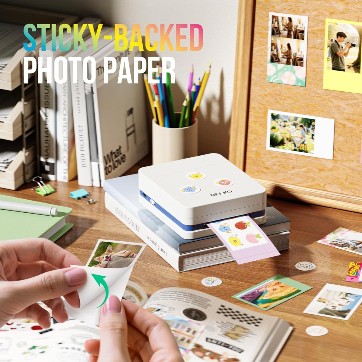 Nelko Fotodrucker PP01 Farbe Tragbarer Mini Fotodrucker für Smartphone mit 20 Fotopapier, Tintenstrahl Aufkleber Drucker, Sticky Back Fotos für iOS & Android, Spaß Bearbeiten App, Weiß — Bild 6