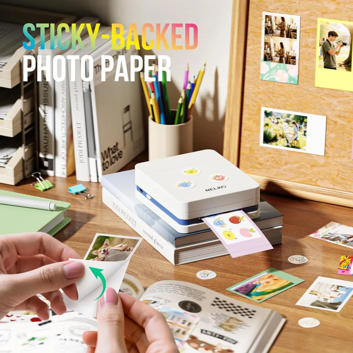 Nelko Fotodrucker PP01 Farbe Tragbarer Mini Fotodrucker für Smartphone mit 20 Fotopapier, Tintenstrahl Aufkleber Drucker, Sticky Back Fotos für iOS & Android, Spaß Bearbeiten App, Weiß — Bild 6